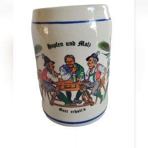 GERZ Germany VINTAGE Ceramic Beer Mug Stein  Hopfen und Malz, 6" Height No Lid